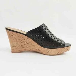 Franco Sarto Cosi Black Leather Cork Wedge Sandals